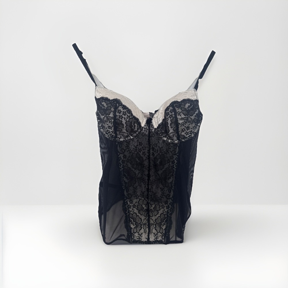 Victoria's Secret Black and White Lace Corset Top 36B Coquette Sexy